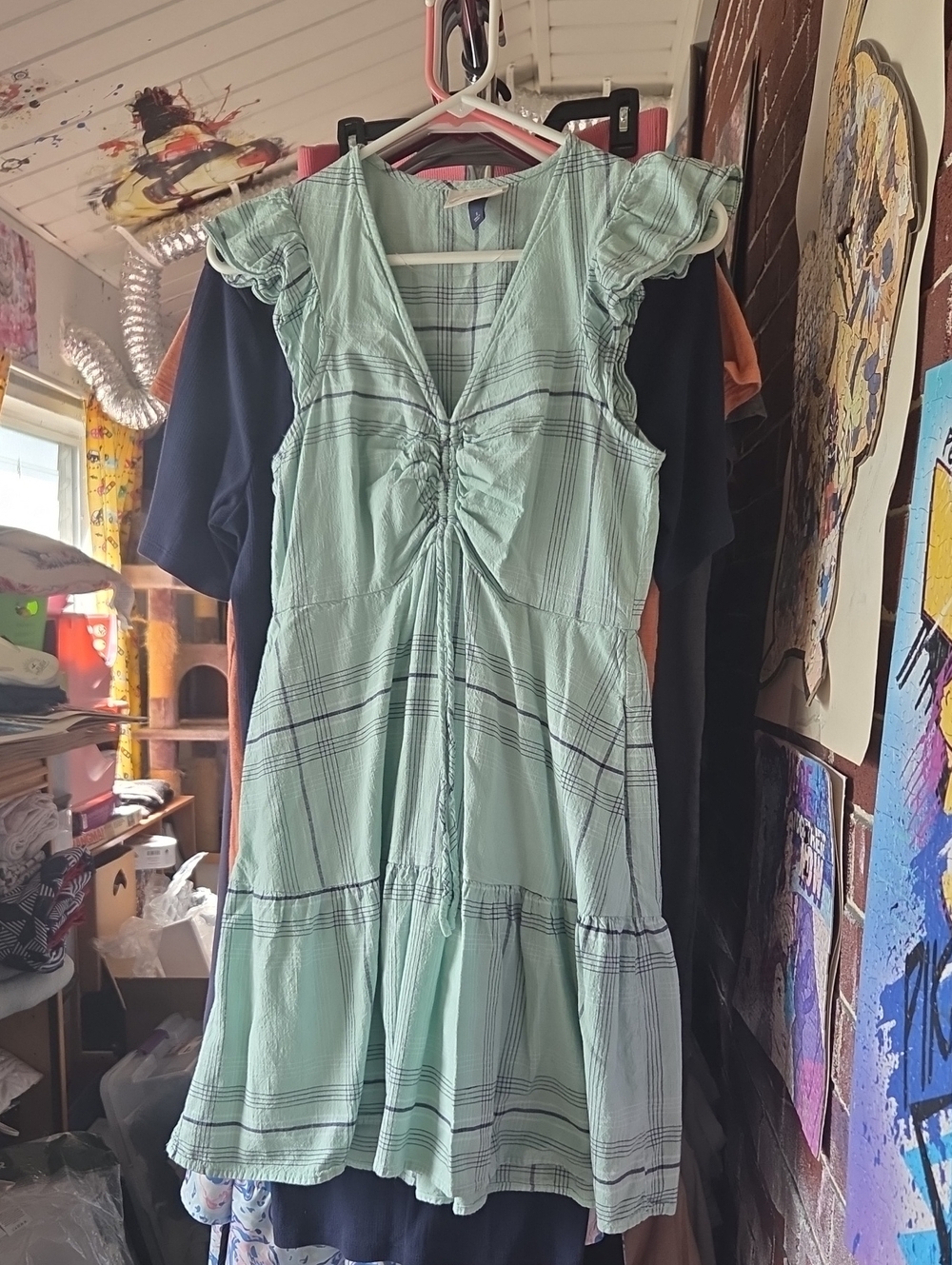 Universal Thread Mint Plaid V-Neck Tiered Dress